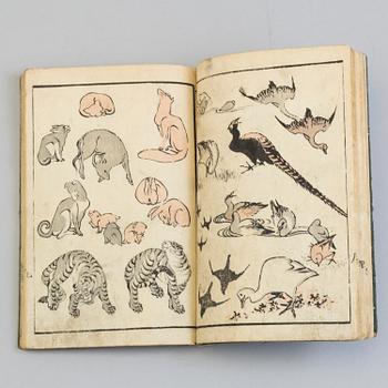 Six Japanese woodblock books with illustrations, 19th century.