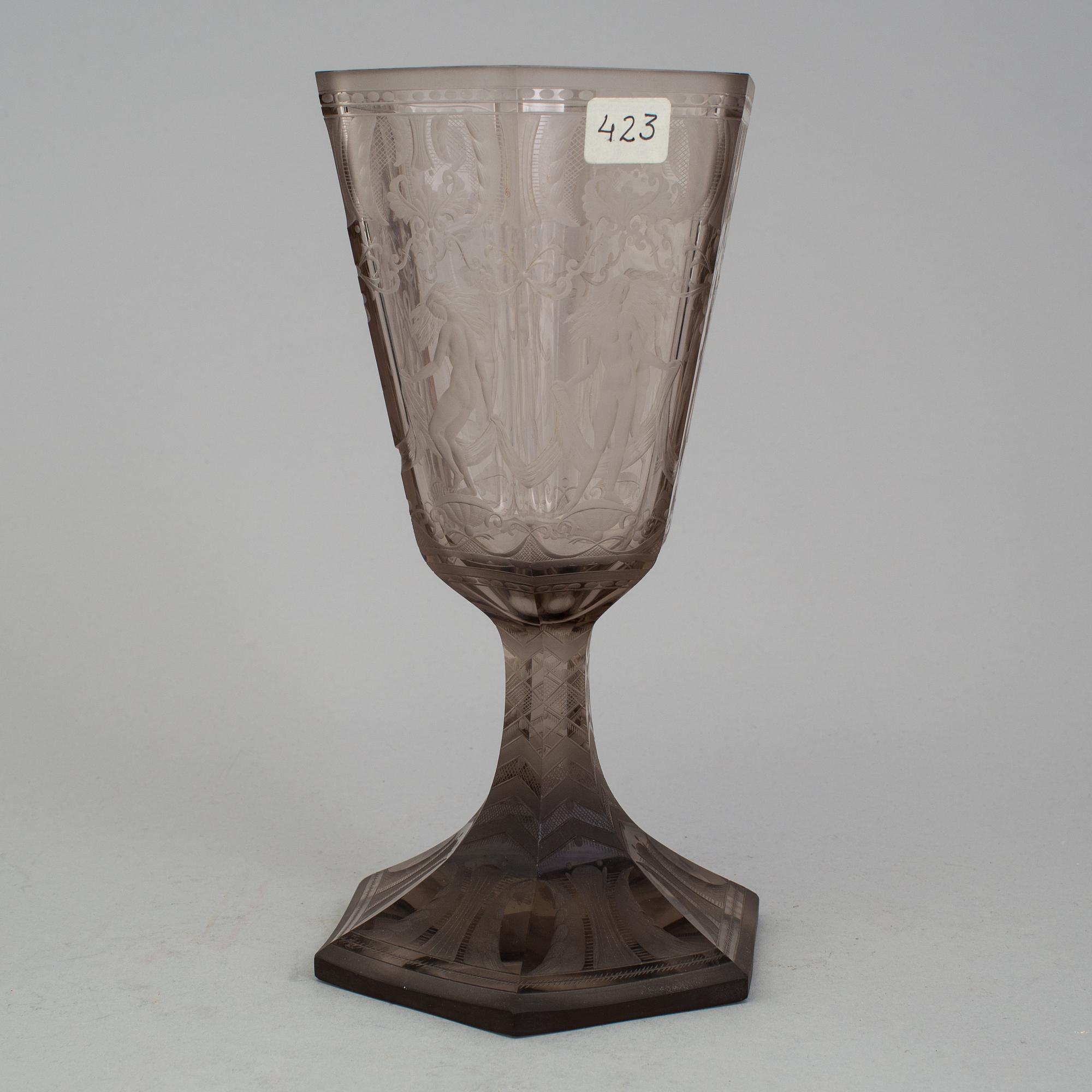 A glass goblet, Simon Gate, Orrefors 1925, named "Six Graces".
