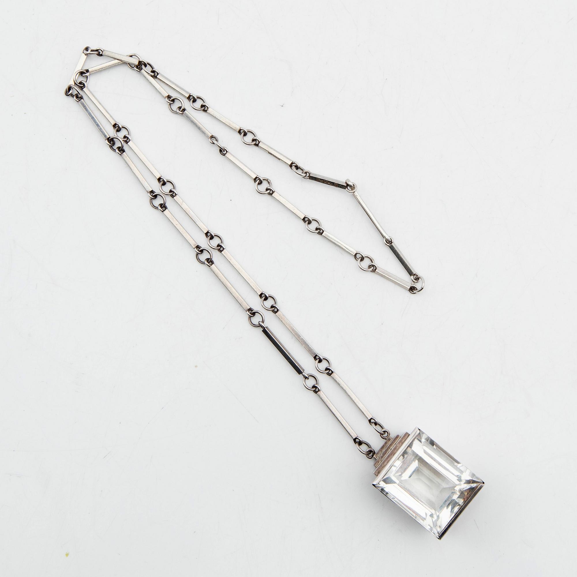 Wiwen Nilsson, necklace, sterling silver with step-cut rock crystal, Lund, 1944.