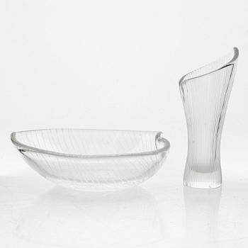 Tapio Wirkkala, bowl and vase, glass, Iittala, signed.