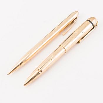 PENS, 2 pcs, 14K gold. 'Eversharp', Sheaffer's, U.S.A.