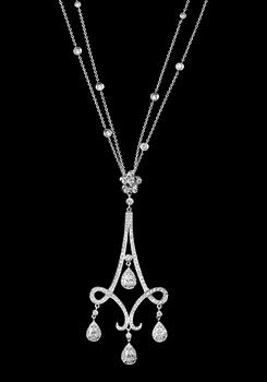 A NECKLACE, brilliant- and drop cut diamonds c. 2.56 ct. 18K white gold, weight 11 g.