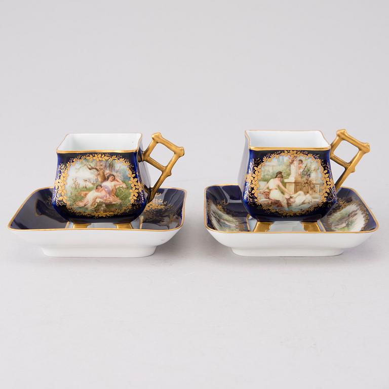 KAFFESERVIS 6 DELAR, porslin, "tête-à-tête", Kuznetsov Dulevo fabriken 1891-1917.