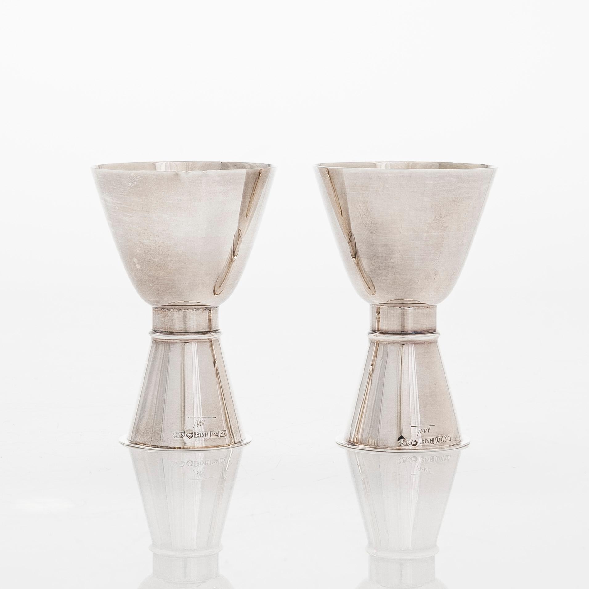 Tapio Wirkkala, a set of eight 'TW 329' silver beakers, Kultakeskus, Hämeenlinna 1967-1968.