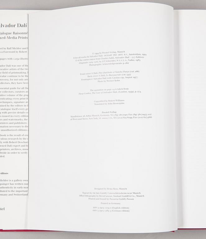 BÖCKER, 2 st, Salvador Dali, Catalogue Raisonne of Etchings and Mixed-Media prints och Catalogue Raisonne of Prints II.