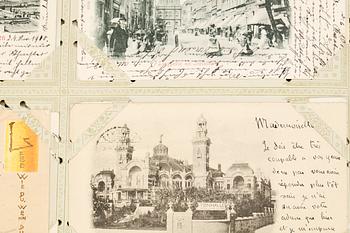 VYKORTSALBUM MED VYKORT, 3 st, motiv från bl a Tyskland och Frankrike. Sent 1800-tal och tidigt 1900-tal.