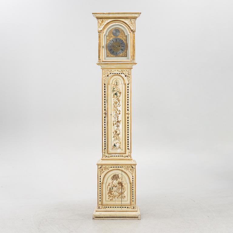 A longcase clock, 20th century with older dial and clockwork.