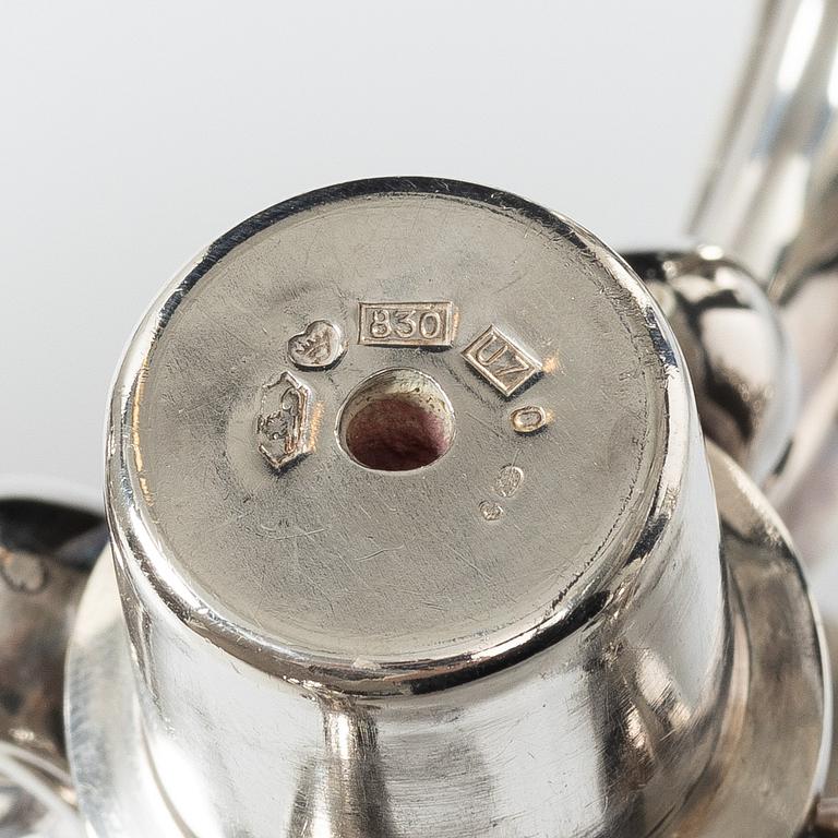 A silver candelabrum, marks of Kultakeskus Oy, Hämeenlinna, Finland 1973.