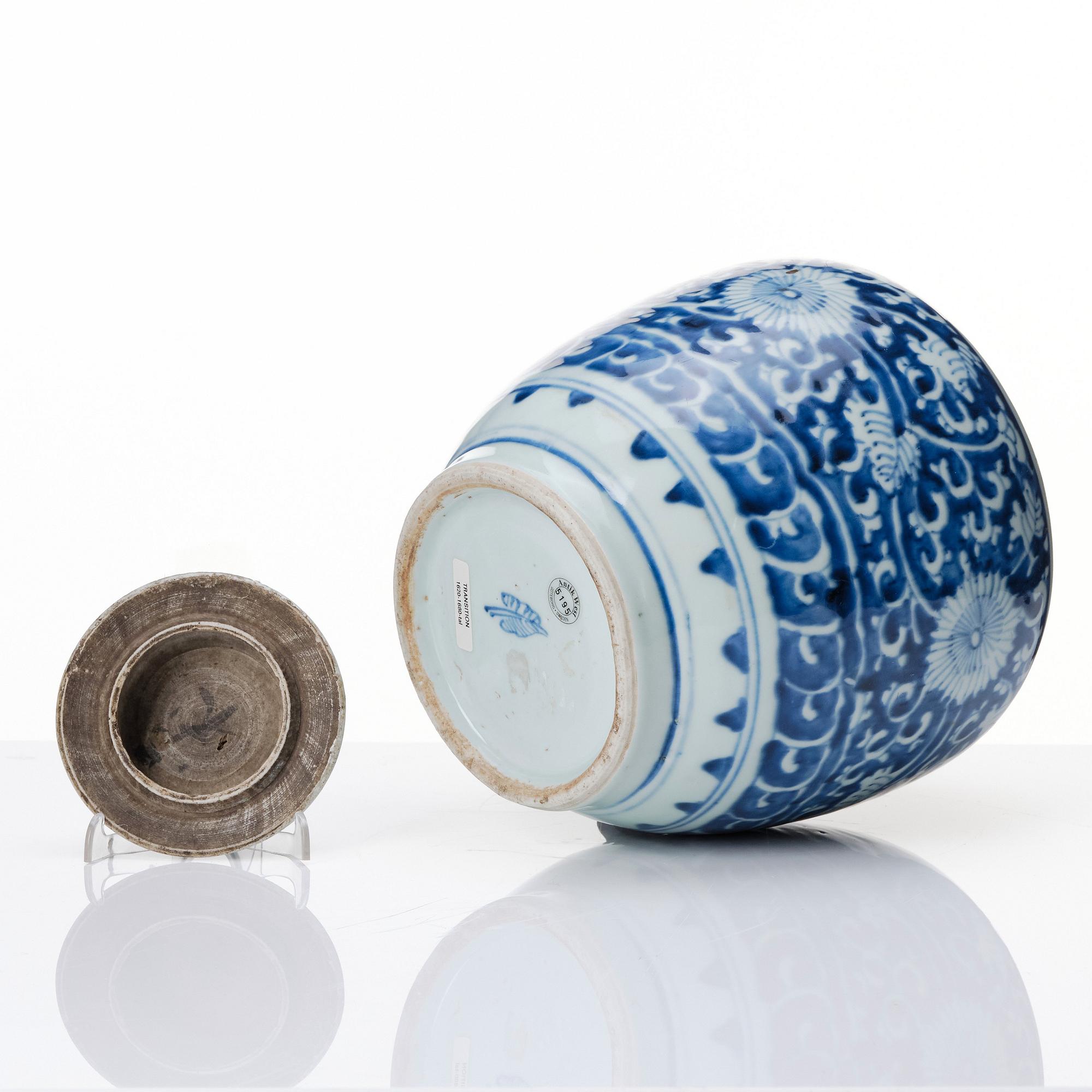 A blue and white jar with cover, Ming dynasty (1368-1644).