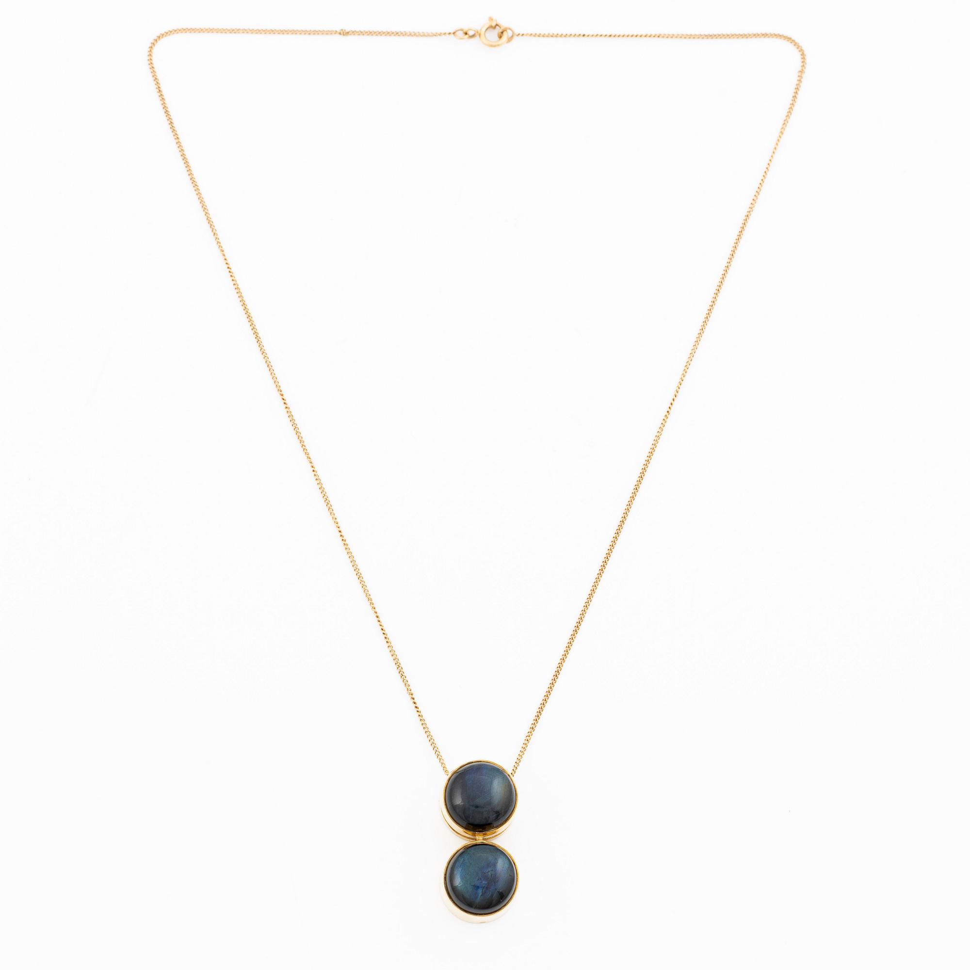 Pendant with chain 18K gold with spectrolite.
