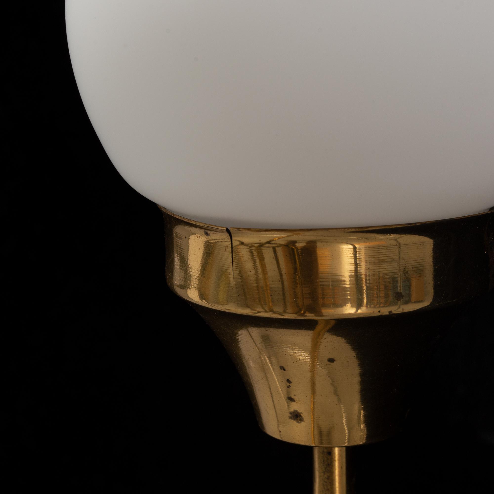 A brass and glass ceiling lamp for ten lights, first half 20th century.