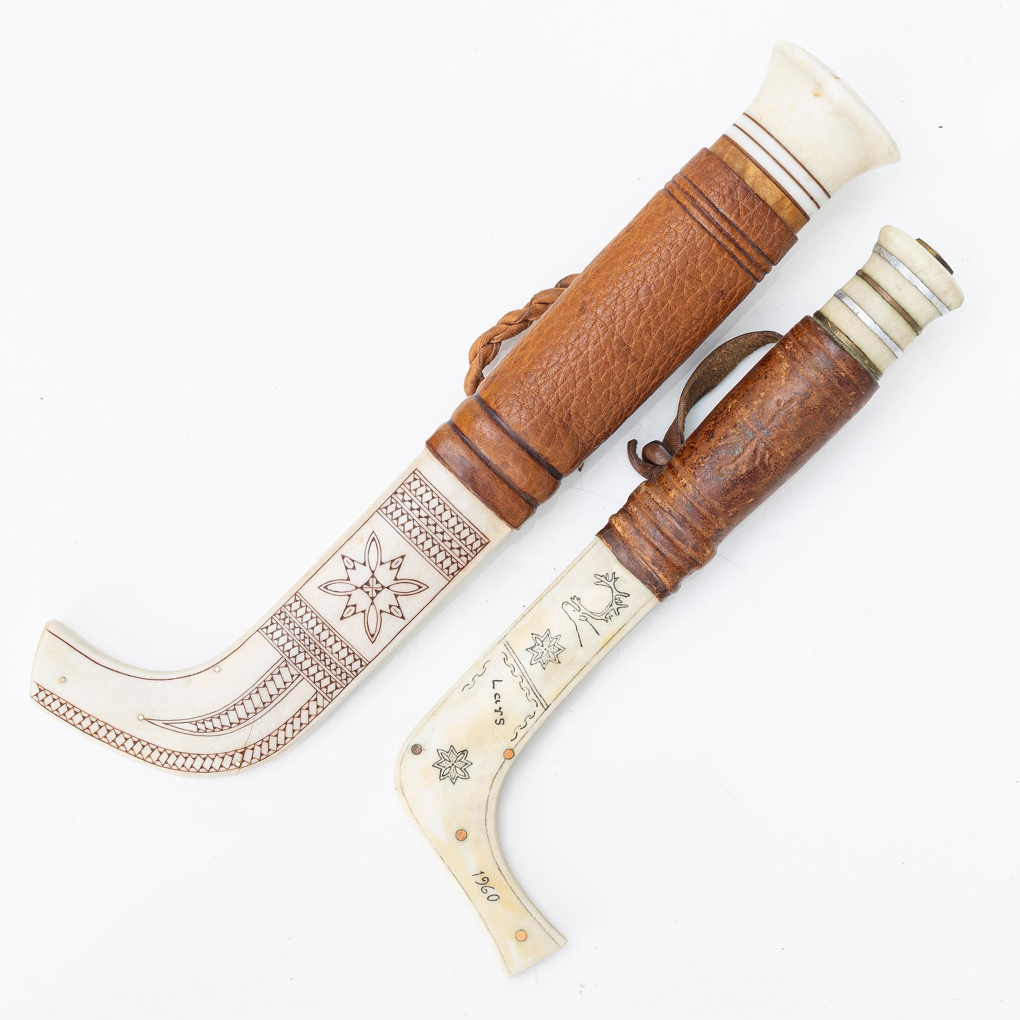 Two Half-horn knives, unidentified craftsmen, one signed NL (LN).