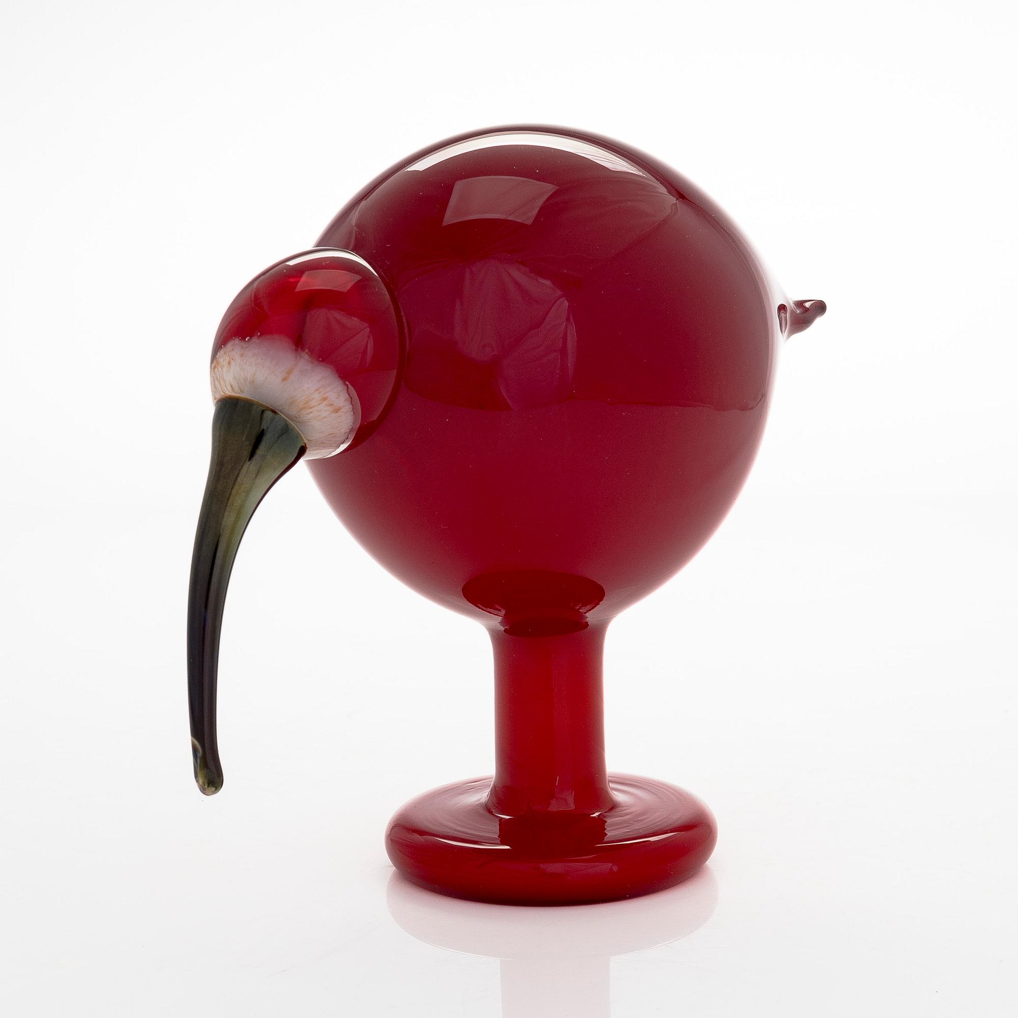 Oiva Toikka, a 'Red Ibis' glass bird, second quality, signed O. Toikka Nuutajärvi II.