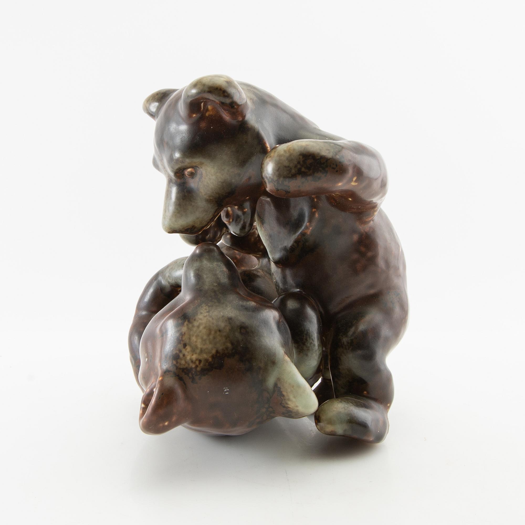 Karl Grössl figurine Playful Bears Rörstrand stoneware.