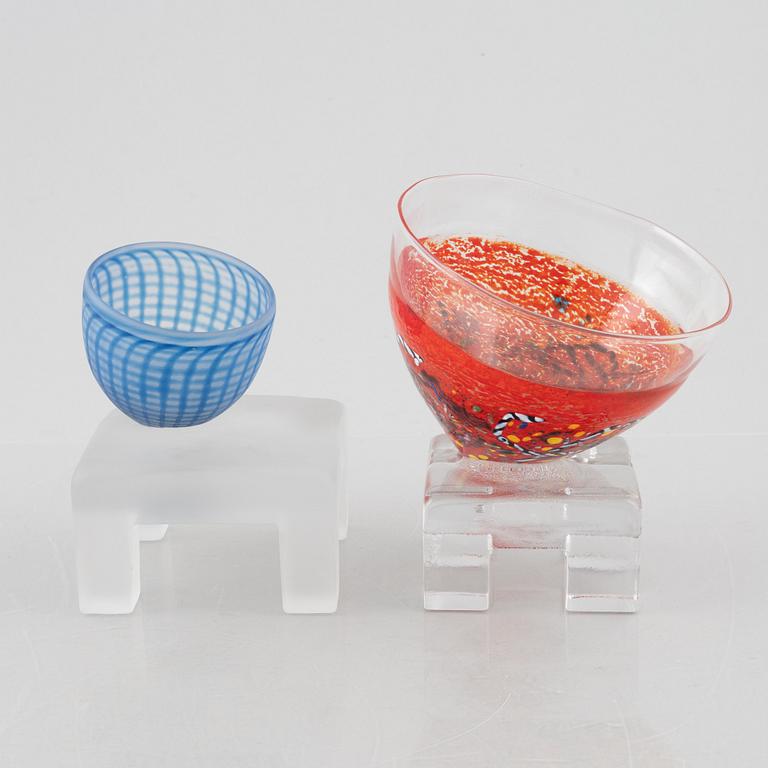 Bertil Vallien, two glass sculptures, Kosta Boda.