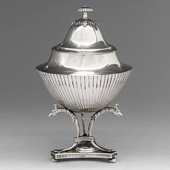 A footed Empire style sugar bowl, maker's mark of Johan Zettersten, Lovisa Finland 1826.