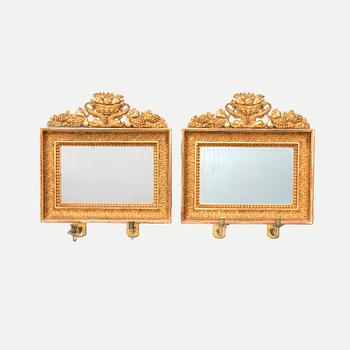 Mirror sconces for two candles, a pair, Sweden, first half of the 19th century, Karl Johan.
