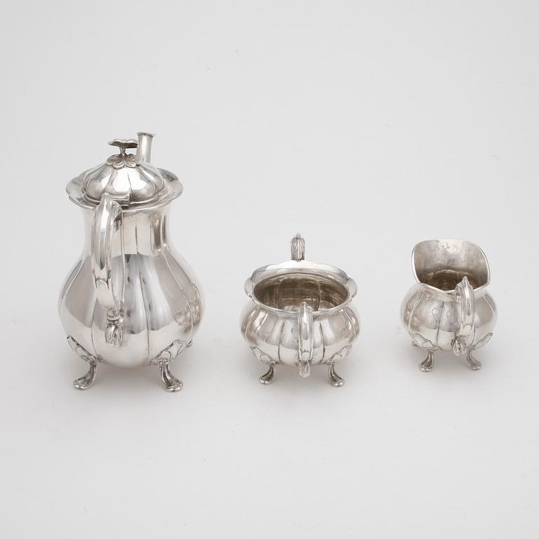 KAFFESERVIS, 3 delar, silver, Danmark, 1900-tal, total vikt ca 871 gram.