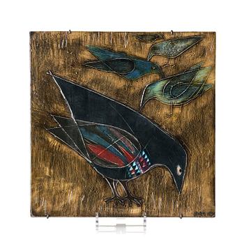 108. Rut Bryk, a stoneware relief depicting birds, Arabia, Finland, 1950s.