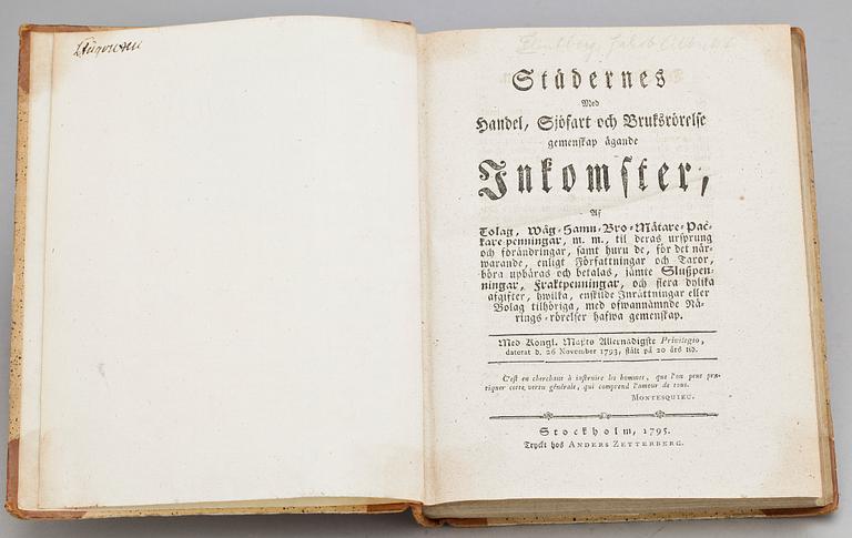 BÖCKER, 4 st, bla "Försök till Historien om Borgerligt Samhälle" av Adam Ferguson, Stockholm 1790.