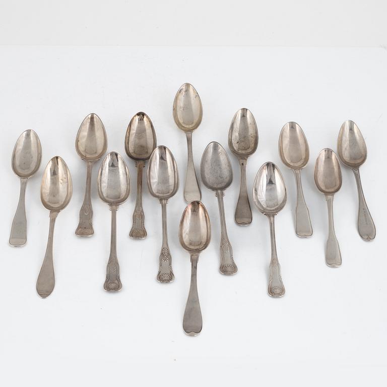 A set of fourteen Swedish silver spoons, 18th/19th Century.