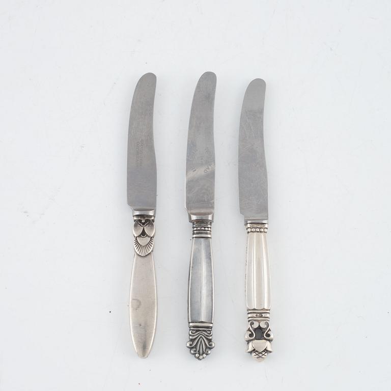 Georg Jensen, three silver apple knives.