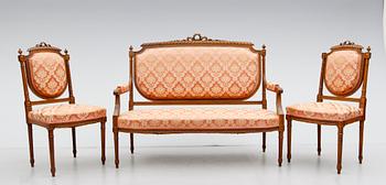 SALONGSMÖBEL, 3 delar, gustaviansk stil, 1900-talets första hälft.