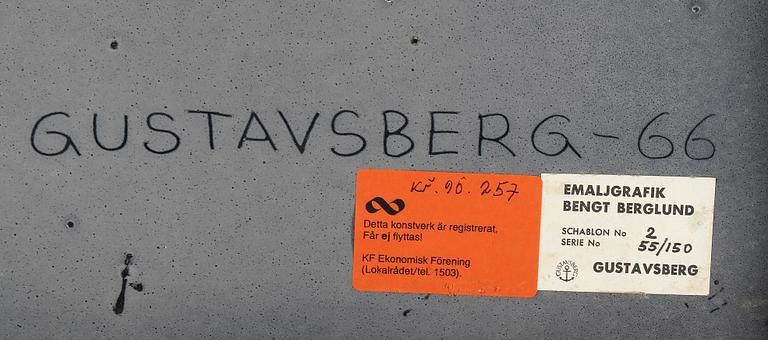 VÄGGPLATTA, emalj på plåt, Bengt Berglund, numrerad 55/150, Gustavsberg 1966.