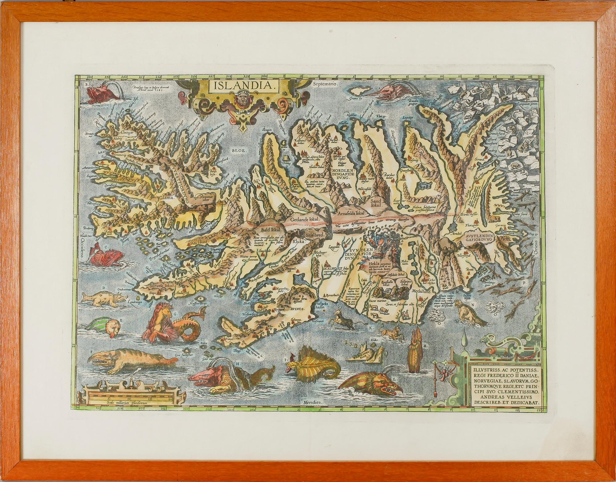 KARTA, kolorerat kopparstick, möjligen Ortelius 1585.