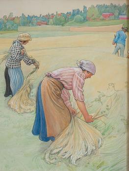 Carl Larsson, "Havreskärning II"/"Havreskörd II" (Oat harvest II).