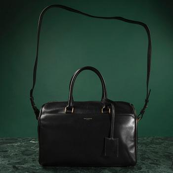 HANDBAG, "Duffle 6Hr Leather Noir", Saint Laurent" 30 x 20 x 17 cm.