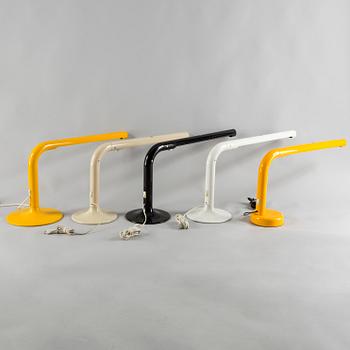 A set of five "Tube" lamps, designed by Anders Pehrson for Ateljé Lyktan in Åhus, launched 1973.