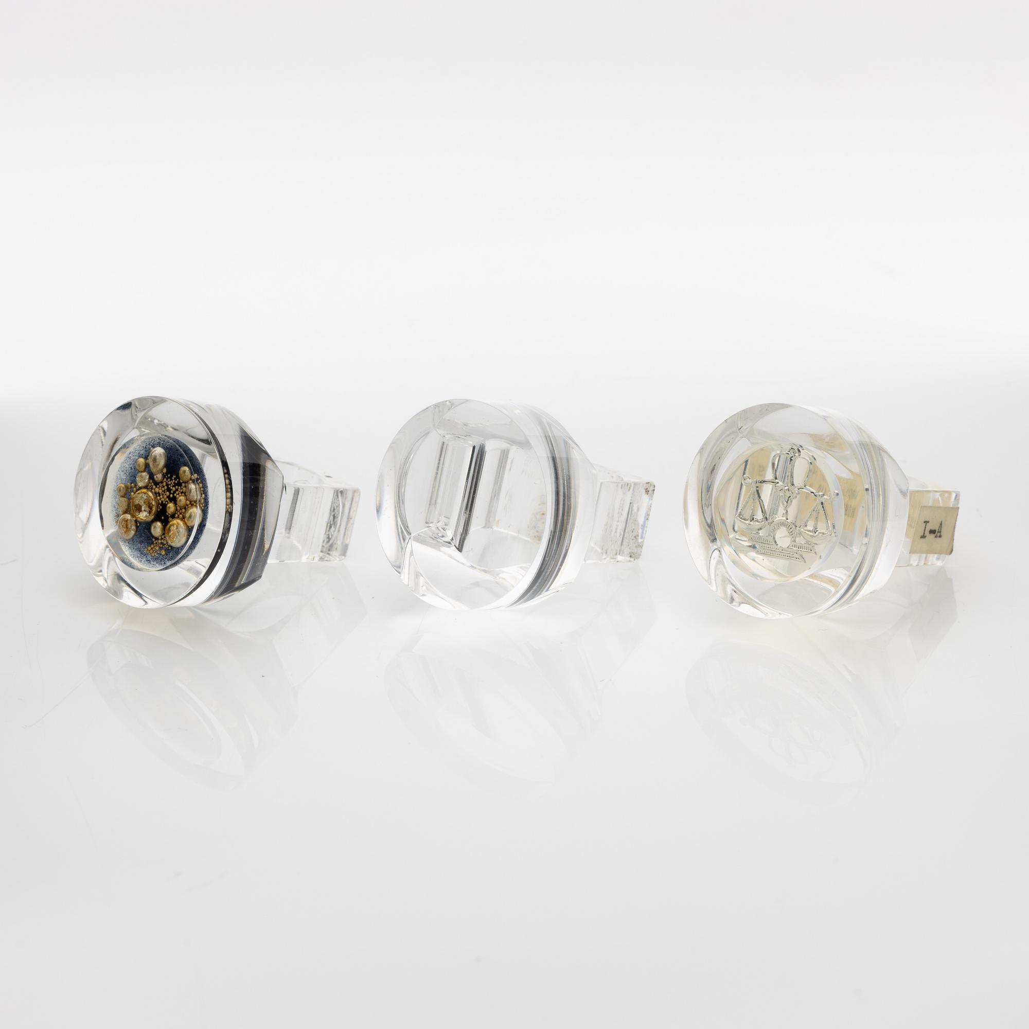 Siv Lagerström, three acrylic plastic rings, 1970s.