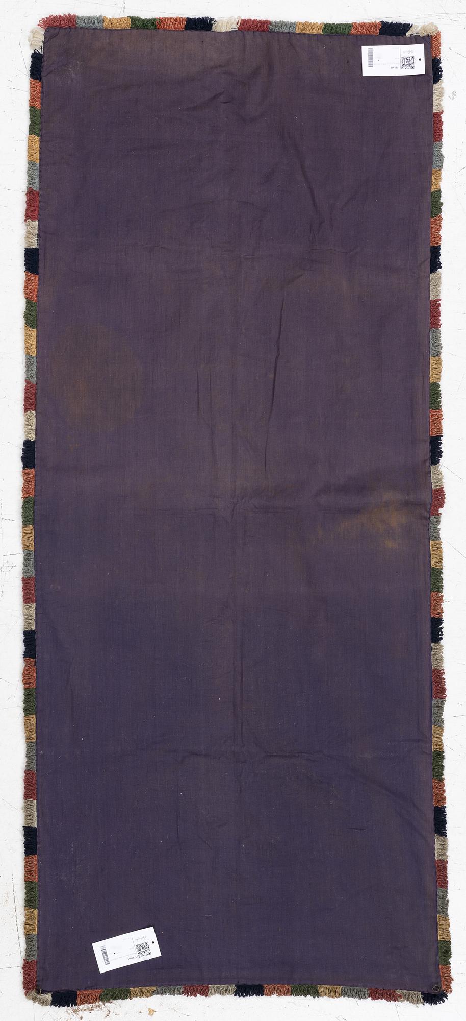 A sleigh cushion, signed BB and dated 1936, c. 160 x 67 cm.