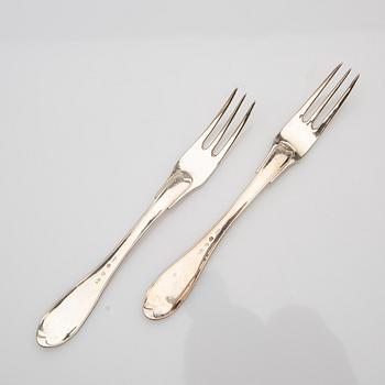 Dessert forks, 6 pcs, silver, possibly early 19th century.