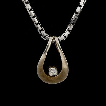 HÄNGE OCH HALSKDJA, 18k vitguld  med liten diamant. Vikt 10g.