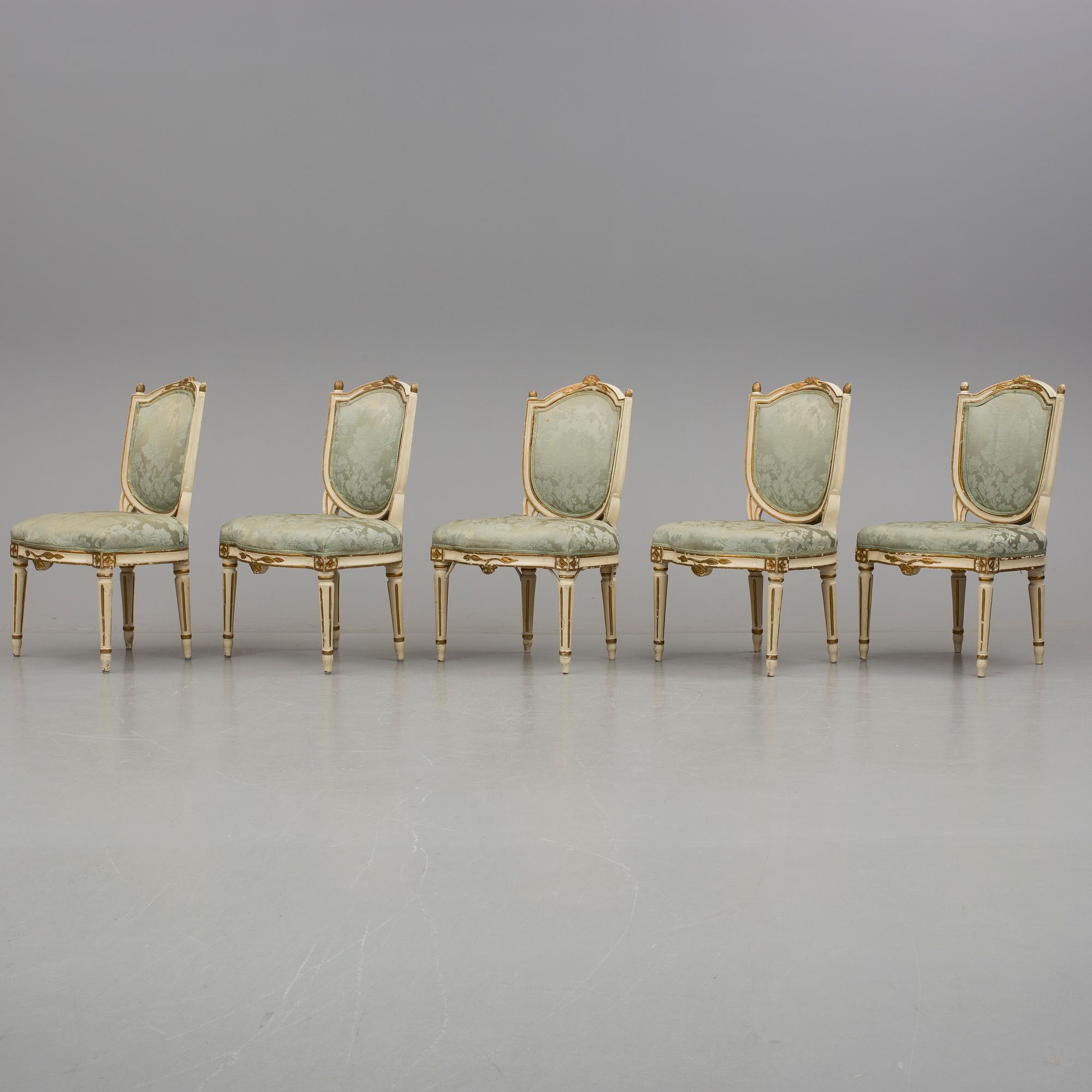 STOLAR, 5 st. Gustavianska. Samtliga med Stockholms stolmakareämbetets sigill, 1700-talets andra hälft.