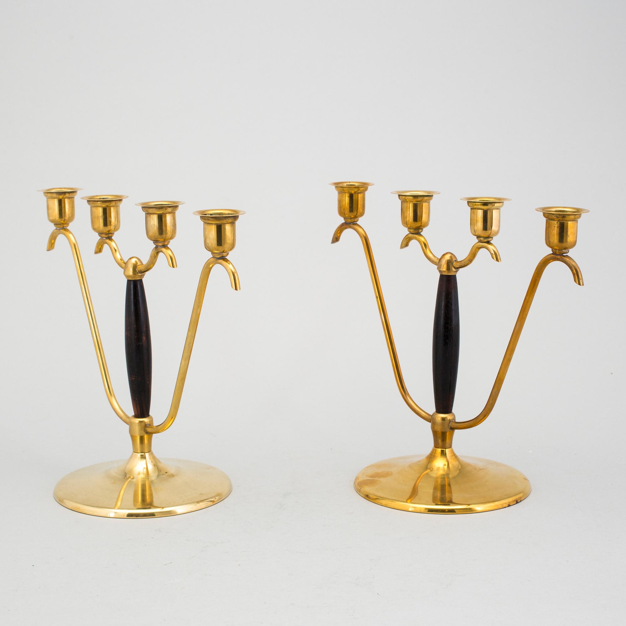 KANDELABRAR, ett par, mässing, O. H. Lagerstedt, Eskilstuna, 1950-tal.