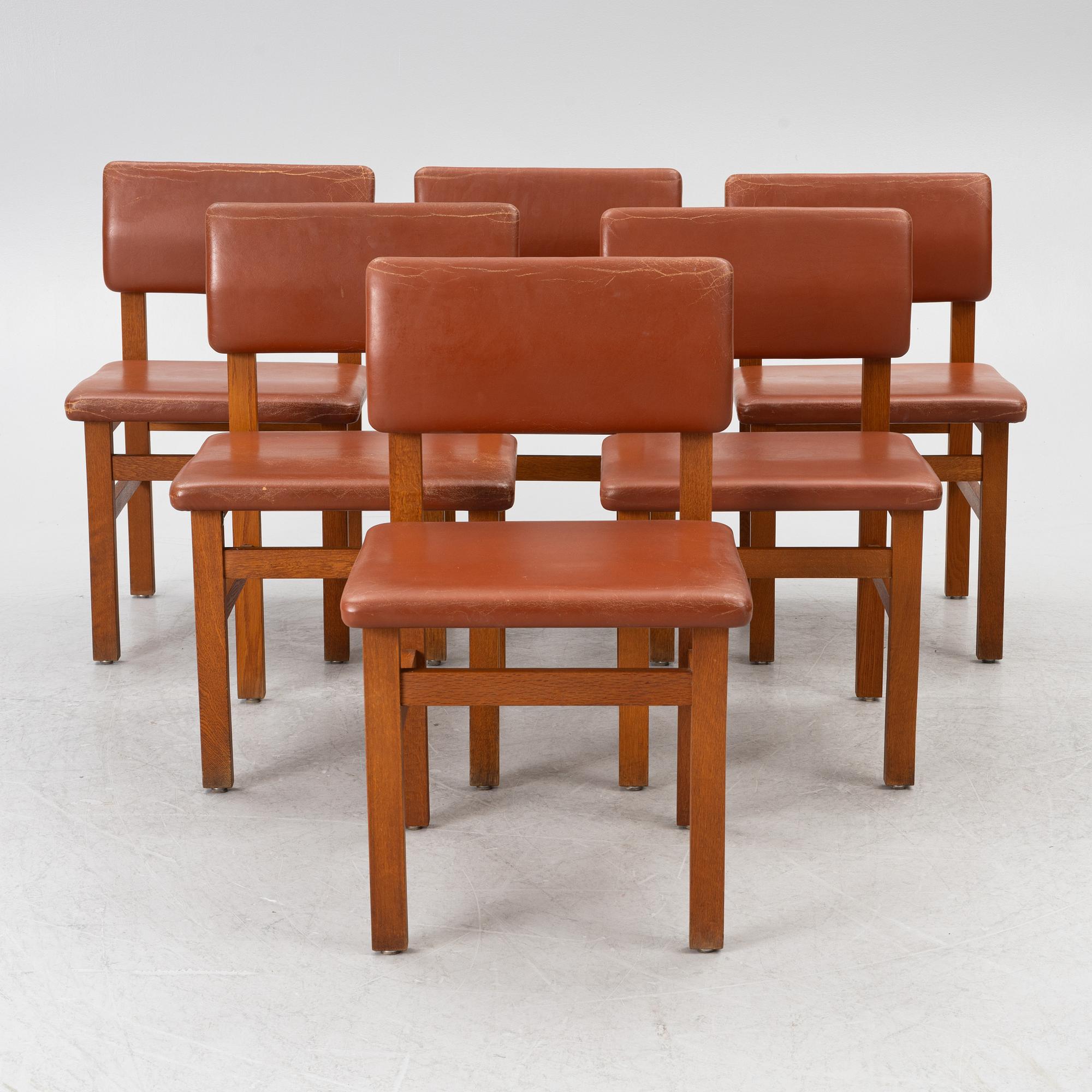 John Kandell, a set of six chairs, J. E. Blomqvist Möbelfabrik, Storvreta, for the Västervik Courthouse, ca. 1959.
