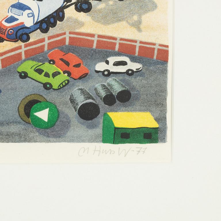 Mona Huss Walin, litografi, signerad och daterad -71 med dedikation, onumrerad.