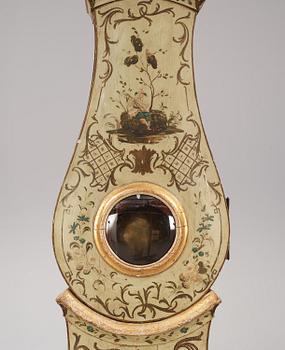 A Swedish rococo polychrome-painted longcase clock, Stockholm, later part 18th century.