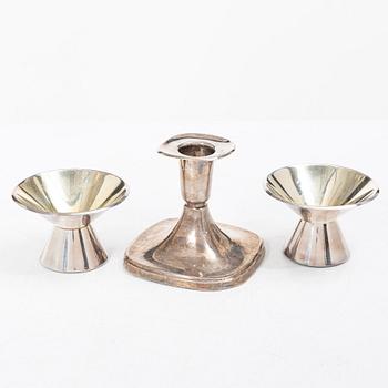 Three silver candelabra, GAB, Stockholm 1967, and Thore Eldh for Ceson, Gothenburg 1977.