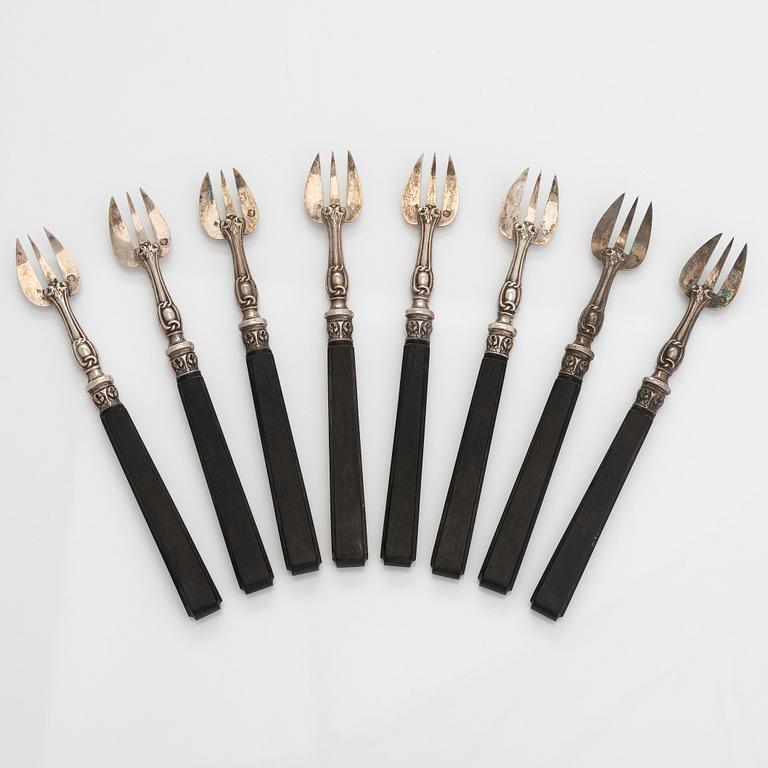 Ostrongafflar, 8 st, silver, Frankrike, 1800-talets slut.