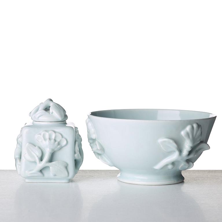 Wilhelm Kåge, a ceramic bowl and a teacaddy, Gustavsberg, Sweden ca 1924.