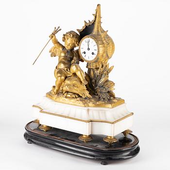 A Louis XVI-style gilt zink and marble mantel clock, later part of the 19th Century.