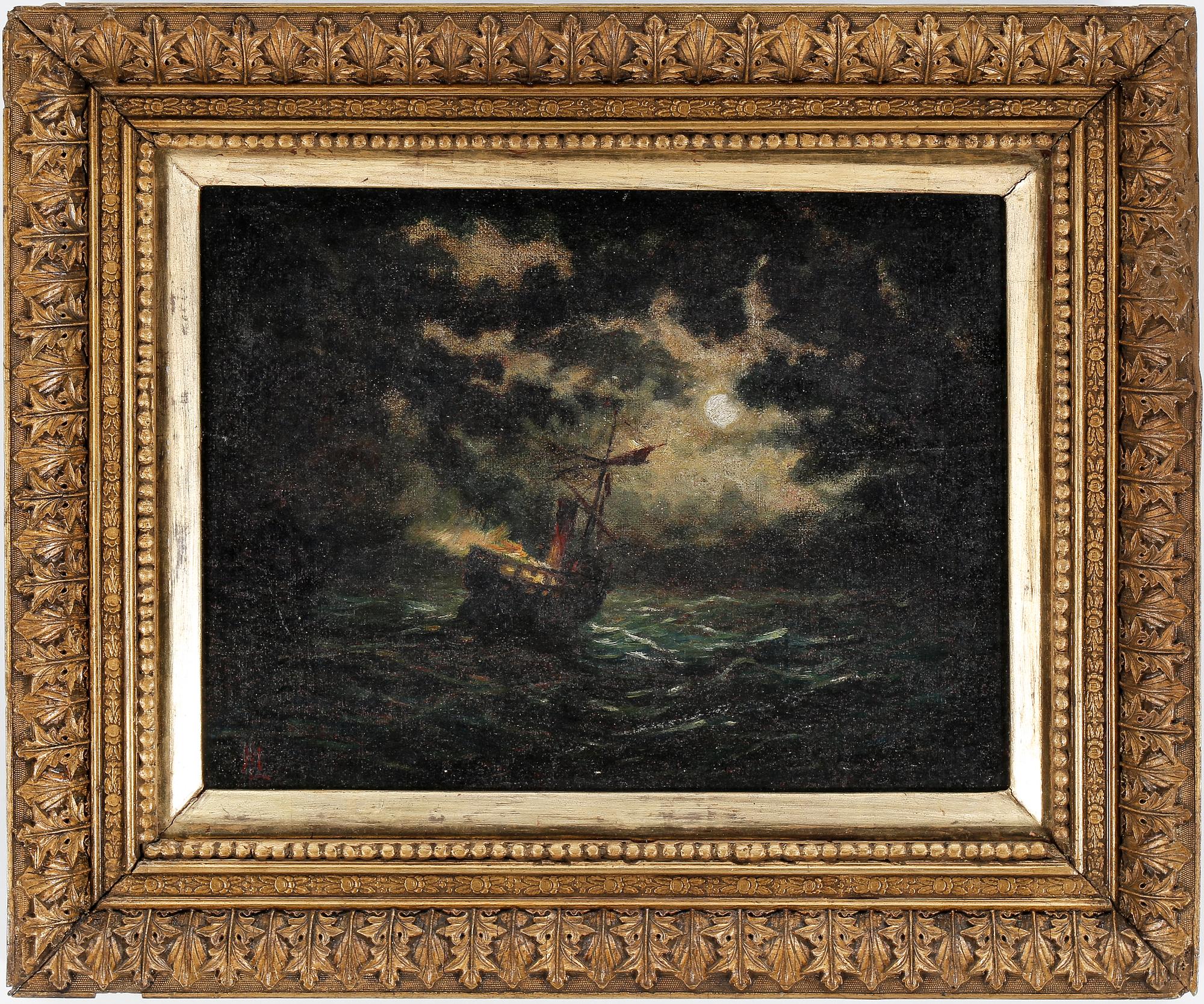 OIDENTIFIERAD KONSTNÄR, olja på duk, monogramsignerad ML, 1800-tal.
