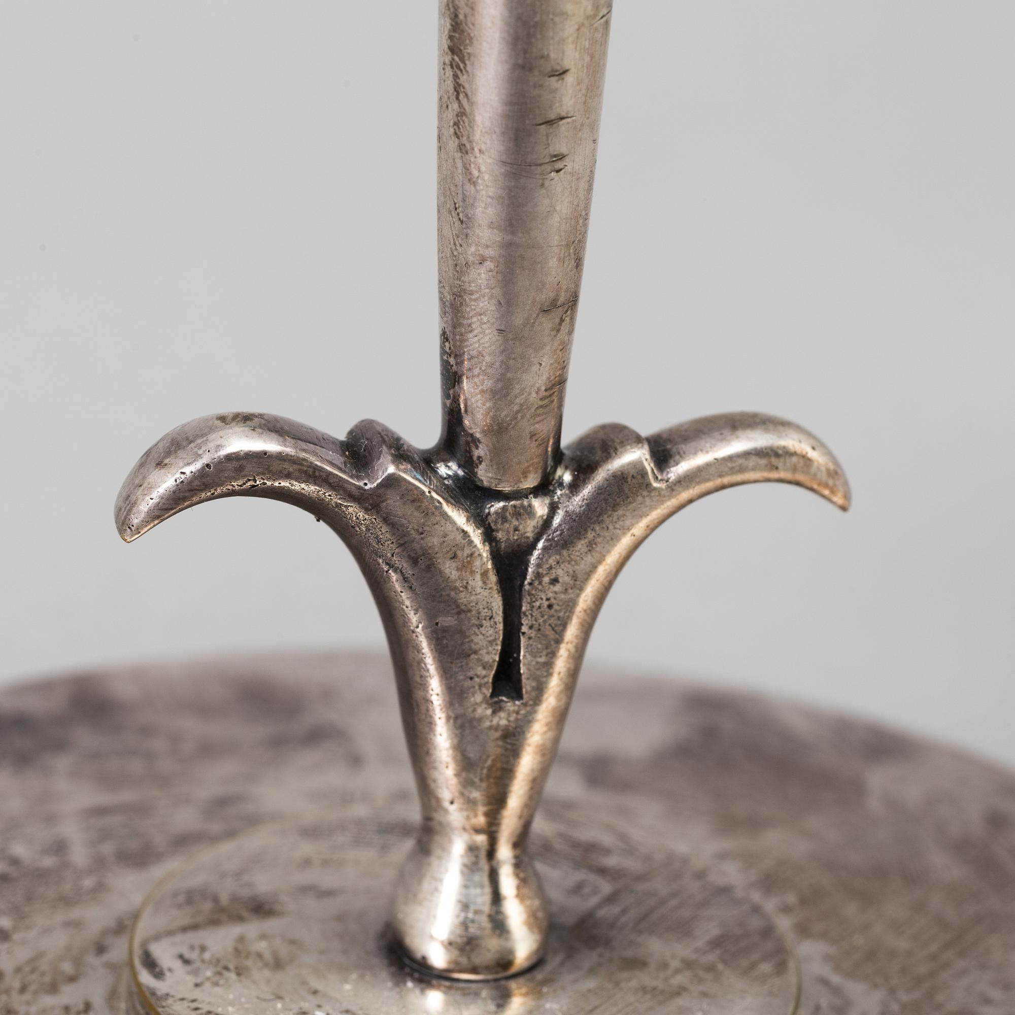 A pair of silver plate Swedish Grace candelabra design ELIS BERGH for CG Hallberg, Stockholm, 1920s.