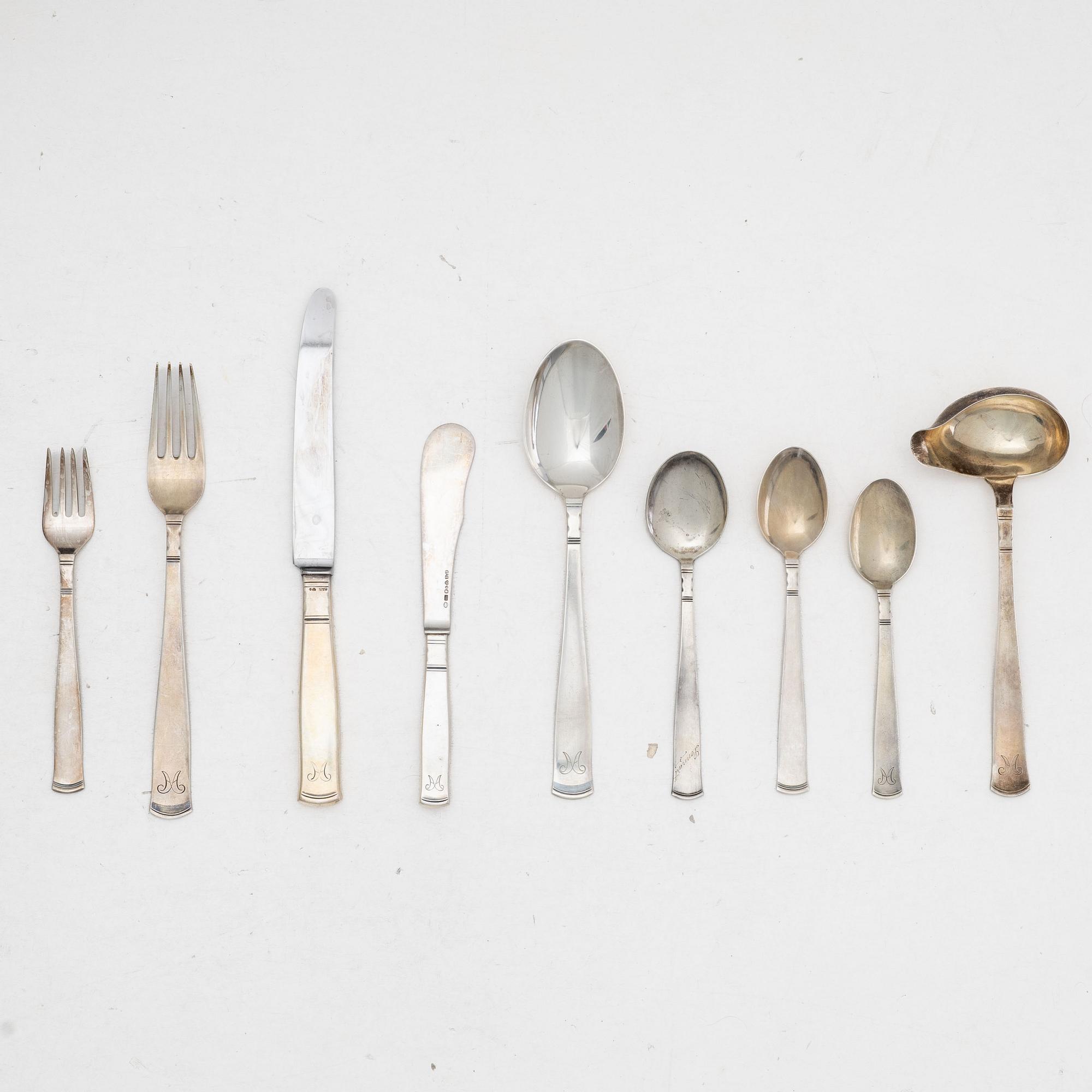 Jacob Ängman, Cutlery set, 53 pieces, silver, “Rosenholm”, GAB, including Stockholm 1947.