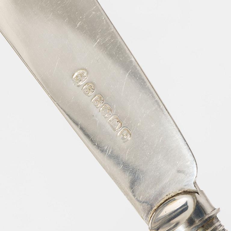 A 12-piece fish cutlery set, marks of James Albert Scholes, Sheffield, England 1904.