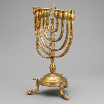 KANDELABER / MENORAH LJUSSTAKE, mässing, judisk, 1900-tal.